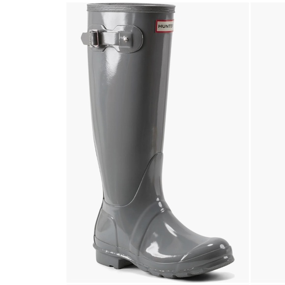 Hunter Shoes - Hunter Tall Gloss Waterproof Rain Boot. - Gray - Size 7